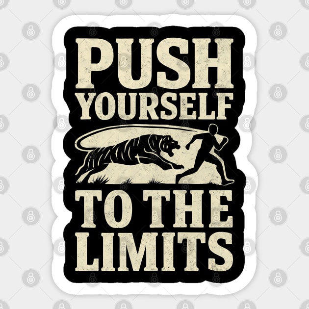 PUSH YOURSELF TO THE LIMITS – Tiger Chase Motivational Shirt Sticker by Hobby Helpers Merch